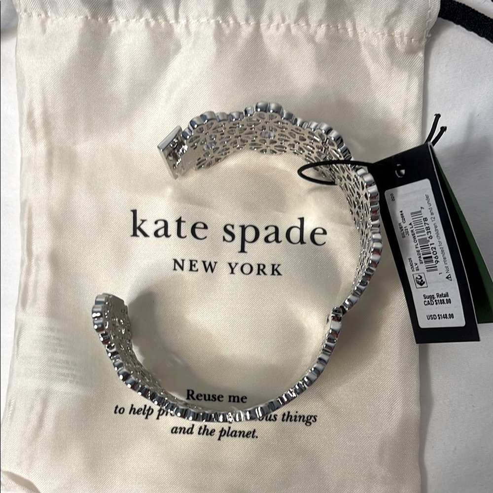 Kate Spade Silver Floral Cutout Bracelet 7” NWT - Picture 6 of 11